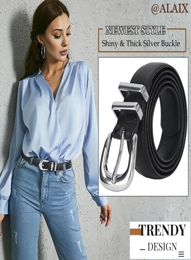 ALAIX Women's Leather Belt for Jeans Pants Dress Black Leather Belt with Gold/Silver Buckle Fashion Jeans Belts for Women - Image 2